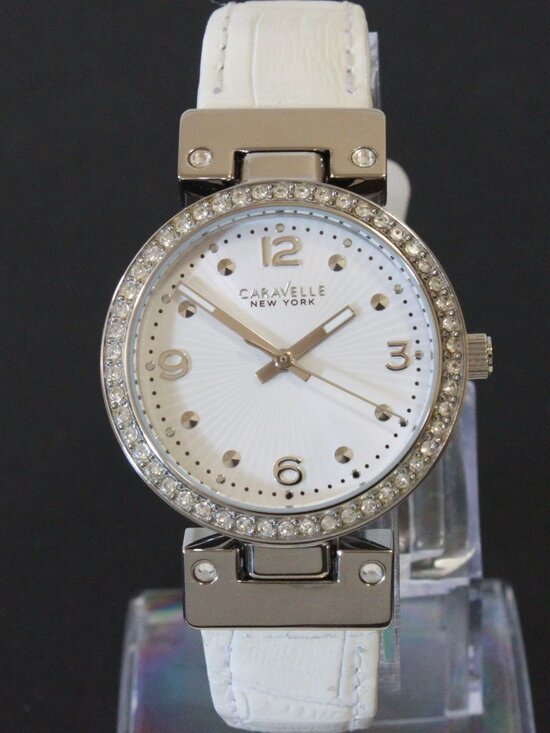 Caravelle Ladies Dress Watch By Bulova Crystal Bezel Reversible Strap 32mm main image 7